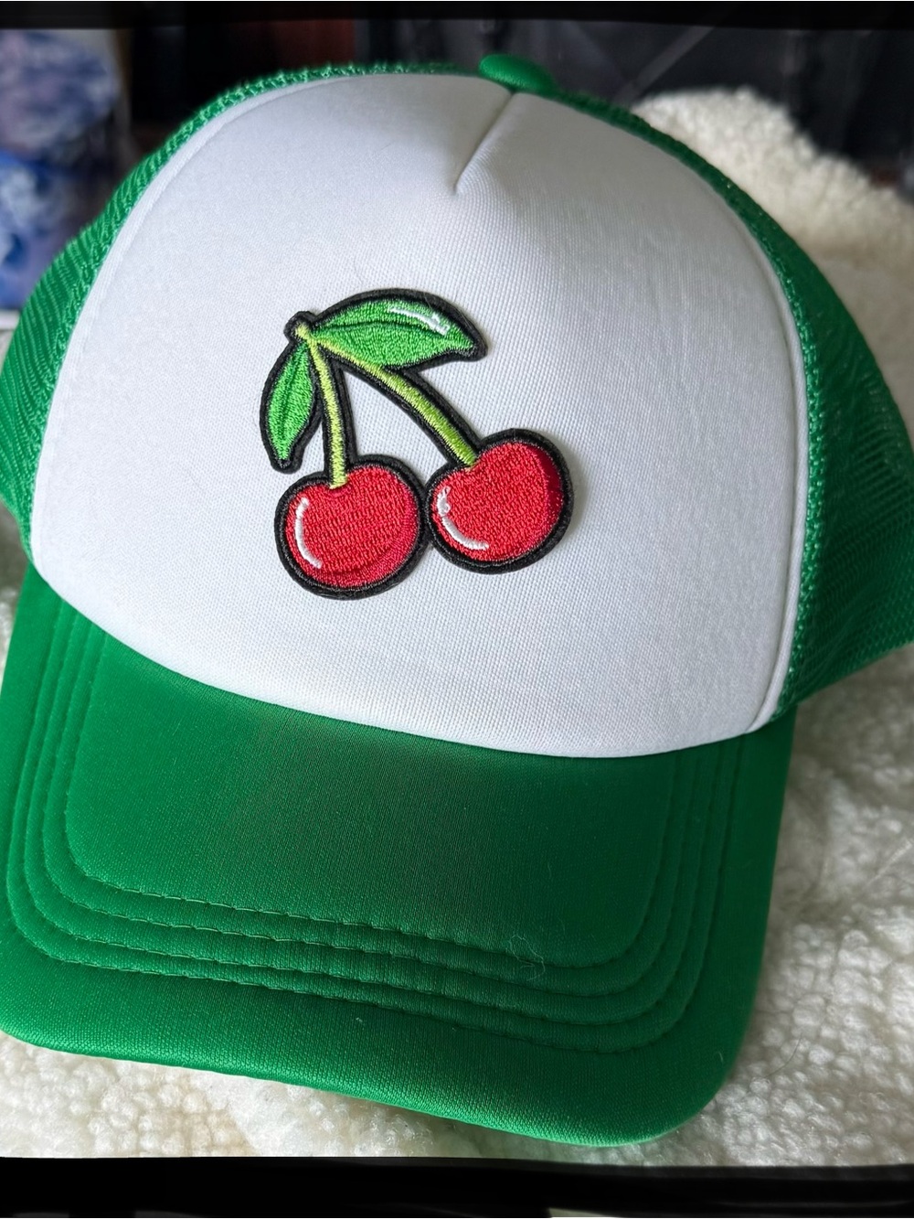 Green & White Cherry Patch Trucker Hat